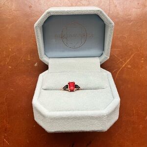 Aquamarise Red Fire Opal Black Diamond Ring Sterling Silver Unique Jewelry NWOT
